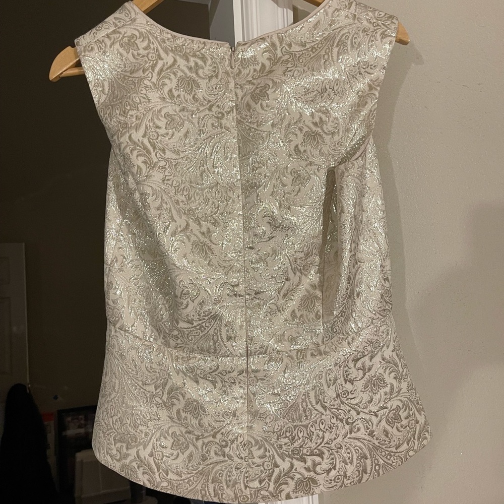 White House Black Market Goldish Foil Peplum Top